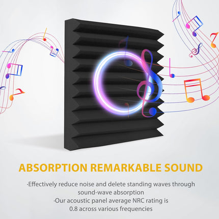 Acoustic Foam Panels Sound Absorbing 12 Pack - 1" X 12"X 12" Sound Proof Panels Noise Reducing for Walls, High Density Sound Deadening Panels Black Wedge for Studio Recording & Office & Home