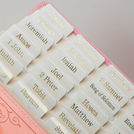 UPAFEXXI-Leather Bible Tabs with Book Summaries, Bible Tabs for Women and Men(Gold Foil Lettering) Large Print Stickers, Easy to Read and Apply, 80 Chapters Labels for Easy Navigation(White)