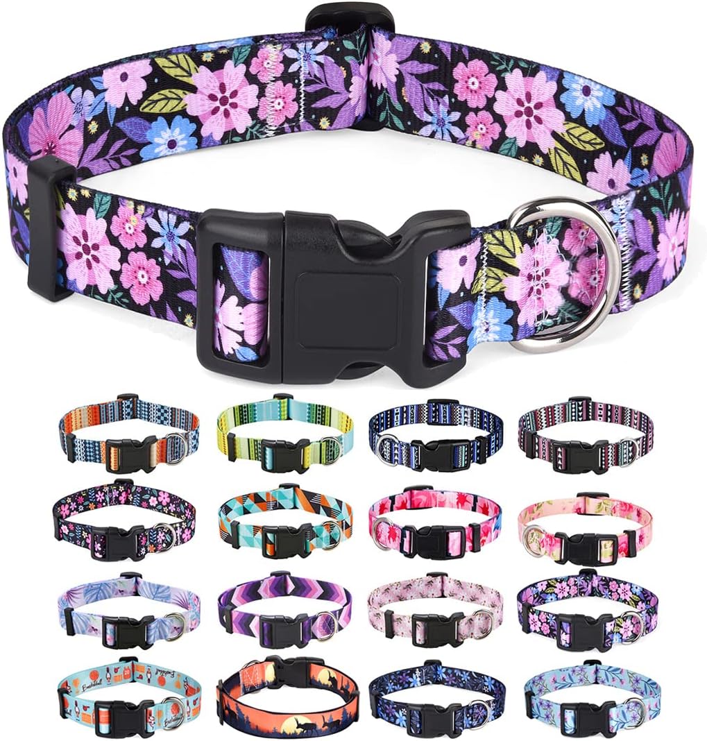 Floral Pink Adjustable Dog Collar, Medium