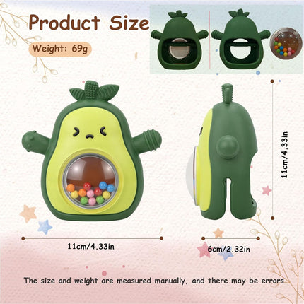 Baby Rattle Teething Toys Silicone Avocado Teething Mitten Sensory Toys for Grasping Chewing Sucking Hearing Needs-Baby Teether for Teething Relief-BPA Free Infant Toys Baby Shower Gifts (Green)