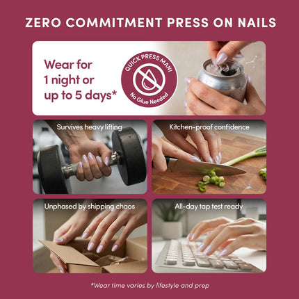Glamnetic Quick Press Mani - No Glue Press On Nails, Just Peel and Stick, Oval Extra Short Nails, Mess Free, Salon Quality Stick On Nails, Nude Glazed | in 15 Sizes - 30 Nail Kit
