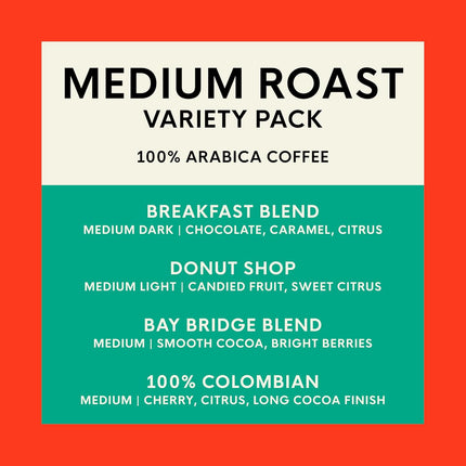 K-Cup Coffee Pods Medium Roast Variety Pack (40 ct), Includes 100% Colombian, Donut Shop, Breakfast Blend, & Organic Rainforest Blend, Commercially Compostable Single-Serve Coffee Pods