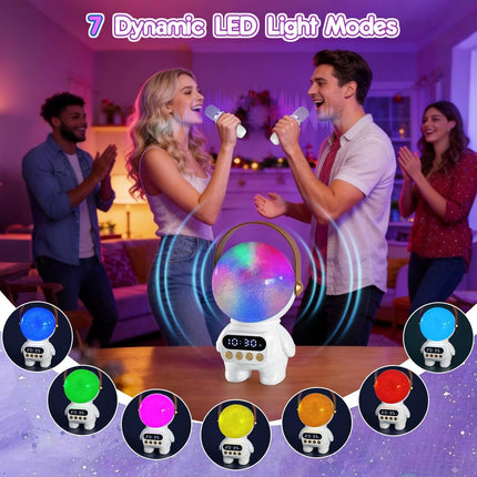 MEGUO Astronaut Karaoke Machine,Bluetooth Speakers & Color-Changing Light with 2 Wireless Microphones,Ideal Birthday Party Gift for Men Women Adult Friends Gathering Family Entertainment (White)