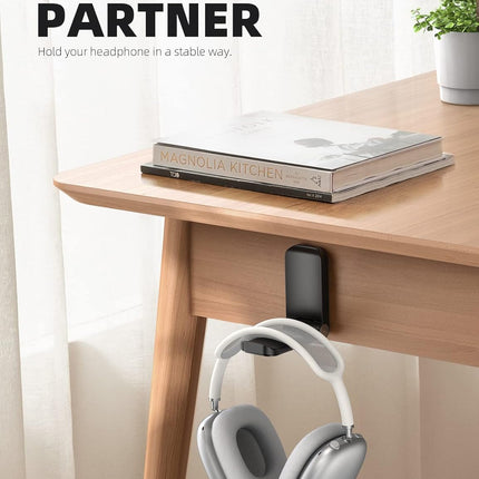 Headphone Stand, Sticky Headset Hanger - Adhesive Headphone Holder Hook Mount, Headset Stand Holder Clip Under Desk, Earphone Clamp for Airpods Max, HyperX, Sennheiser, Black