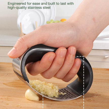 Garlic Press Rocker - Stainless Steel Garlic Crusher, Mincer and Chopper with Peeler & Scraper, Easy Kitchen Gadget for Smashing