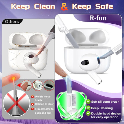 R-fun for AirPods 3 Case Cover with Lock & Cleaning Kit, Keychain, Magnetic Lid, Compatible with AirPods 3rd Generation 2021 Protective Case, Support Wireless Charging, Black