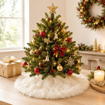 Christmas Tree Skirt, 48 Inch White Soft Faux Fur Tree Skirts Plush Christmas Decorations, White Ornaments Christmas Tree Skirts Xmas Decorations Indoor Holiday Party Decor