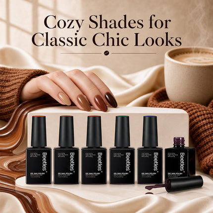 Set de esmalte en gel marrón, colección Toasty Aroma, 6 colores de otoño