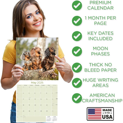 Longhaired Dachshund Calendar 2026 – 16-Month Dog Breed Wall Calendar by MegaCalendars – Large Daily Blocks, Thick No-Bleed Paper, Made in USA