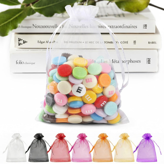 50PCS Organza Bags 5 x 7, White Small Gift Mesh Bags Drawstring Bulk