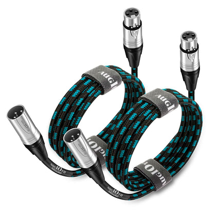 XLR Mic Cable 3 ft 2 Pack 1 Meter Male to Female Green Braided