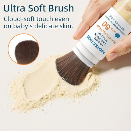 Powder Sunscreen for Kids SPF 50, Brush-On Zinc Oxide Mineral Powder for Face and Body, Reef Safe Scalp Sunscreen Brush, Waterproof, Travel Size, Beach Summer Camping Essentials for Kids Babies