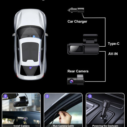 Dash Cam Front and Rear 4K+1080P, 5GHz WiFi, App Control, with 64GB Card