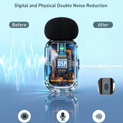 PoP voice Mini Wireless Lavalier Microphone for iPhone 15/16/17 & Android, Lapel Mic with Noise Reduction, 30H Battery Life with Charging Case, Lav Mic for iPhone Vlogging, Video Recording, Podcast