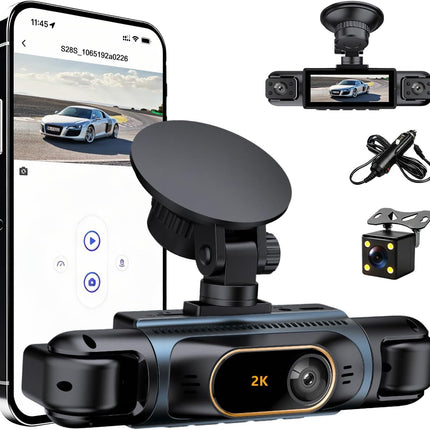 Dash Camera for Car, 360 Degree Dash Cam with 4 Lenses, Front Rear Left Right Recording, HD 2K Car Dashboard Camera with Night Vision, Suction Mount and Rear Camera Included
