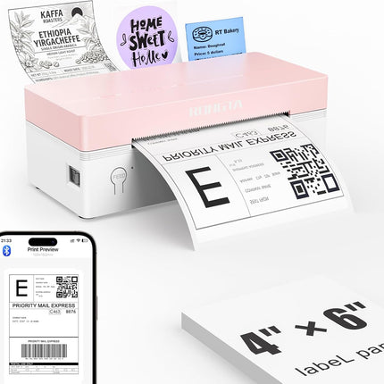Rongta 4x6 Bluetooth Thermal Label Printer, Wireless Shipping Label Printers for Shipping Packages Small Business Office or Home, Compatible with iPhone Android iPad macOS Windows, Pink