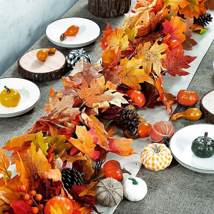 3 Pack Maple Leaf Garland - 5.9Ft/Piece, Orange, Artificial Autumn Foliage Thanksgiving Decor