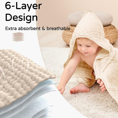 Hooded Baby Towels for Newborn 2 Pack 100% Muslin Organic Cotton Baby Bath Towel with Hood for Babies - photo 4