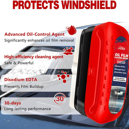 Oil Film Cleaning Brush for Car Windows, 2026 Upgraded Clear Vision Windshield Cleaner with Anti-Rain Coating, Improving Clarity & Safer Driving, Kit with Supplements & Towel, 2 pcs(Red)
