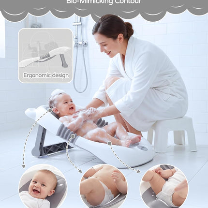 ISELECTOR Baby Bath Support Foldable Baby Bathtub Bath Tub for Newborn Infant Baby Bath Seat with Non-Slip Suction Cup 0-6 Months Infant Essentials Must Haves Ideal for Newborn Gifts （Grey）