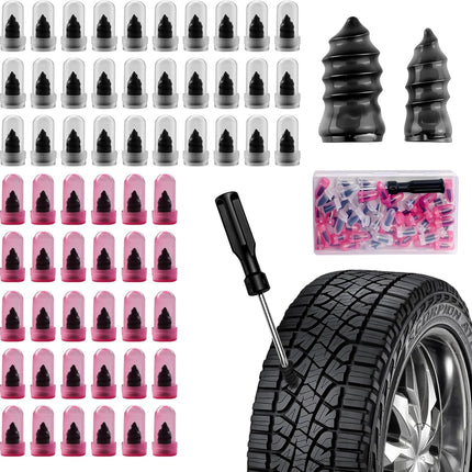 60Pcs Tire Repair Rubber Screw Kit, Dual Size (Small & Large) Rubber Nail Plugs for Car, Motorcycle, Truck, Tractor – Fast Self-Service Tool for Vacuum Tire Puncture Repair, Includes Screwdriver