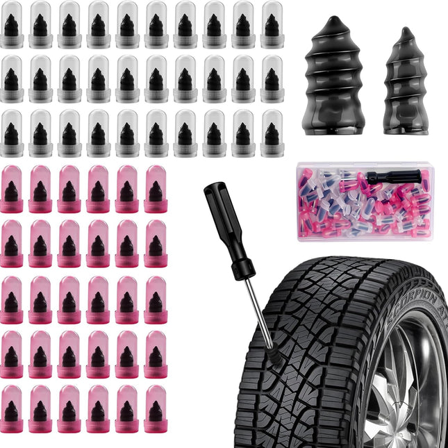60 PCS Tire Plug Repair Kit with Screw Type Tire Plugs