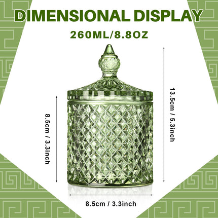 4 Pcs Crystal Glass Candy Jar Set with Lids Home Decorative Storage Jars for Apothecary, Bathroom, Kitchen, and Pantry, Ideal for Cotton Swabs and Jewelry (Medium,Green)