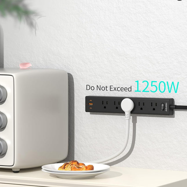 5Ft Extension Cord with Multiple Outlets, Flat Plug Power Strip Surge