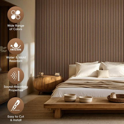RITOLLO Wood Panels for Wall, Acoustic Wall Panels 92.5 x 11 in, 4 Pack, 3D Wood Slat Sound Absorbing Panels for Interior Wall Decor, Home Office Studio (Walnut)