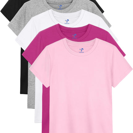 5 Pack Girls Shirts Short Sleeve T-Shirts Cotton Tshirts Tees Kids Clothes