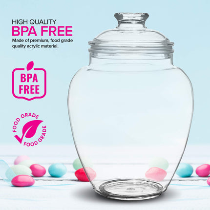 1 Gallon Cookie & Candy Jar with Lid, 128 oz Premium Acrylic Clear Apothecary Jar, Wedding & Home Décor Centerpiece, Decorative Kitchen Storage Jar, Bathroom Organization
