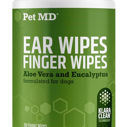 Pet MD Dog Ear Cleaning Wipes – Otic Cleanser for Dogs, Soothing Ear Care with Aloe Vera & Eucalyptus, Finger Wipes, 50 Count