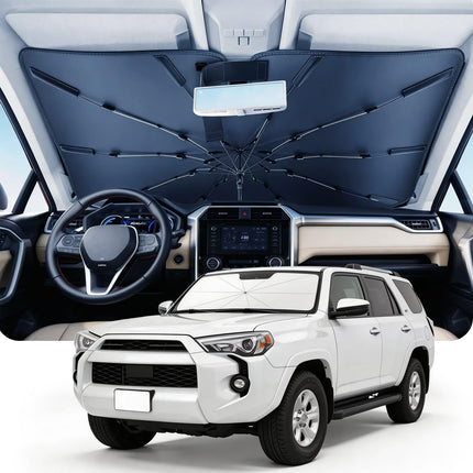 Umbrella Windshield Sun Shade for Car & SUV, Car Sunshade for Front Windshield [Nano Ice-Crystal Coatings] UPF50+ Heat & UV Block, Protect Interior & Keep Cooler Universal for Most of Sedan & SUV