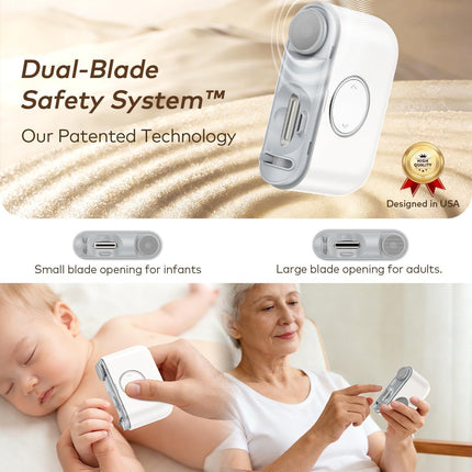 Electric Nail Clipper for Toe & Finger Nails 【Dual-Blade Precision】Automatic Nail Trimmer, Ultra-Quiet & Safe Electric Nail File with LED Light, 2-in-1 Trimmer & Grind for Seniors and Baby, White