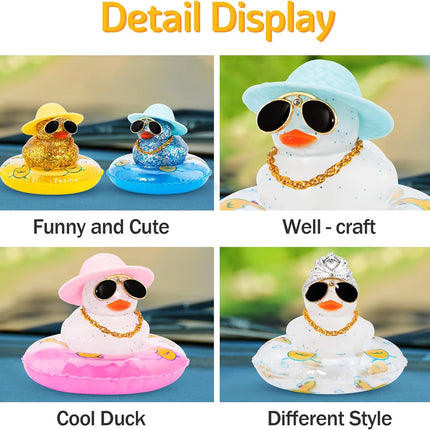 wonuu Rubber Duck Car Ornament Dashboard Decorations with Swim Ring Sunglasses Hat and Necklace, B_Blue