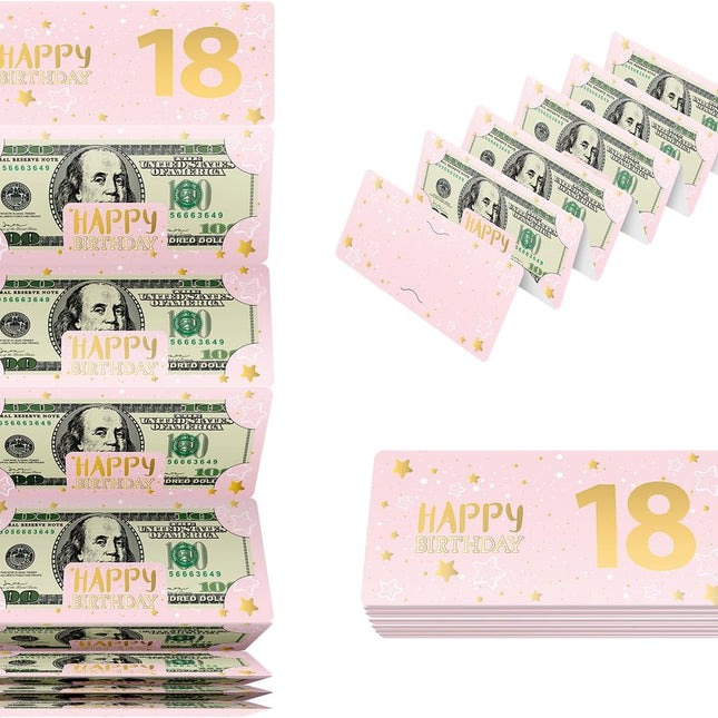 Pink 18th Birthday Money Envelope for Cash Gift Holder with Greeting Card for Girl Women Surprise Gift Idea with Clear
