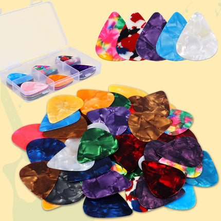 Phinus Guitar Picks 50 Pack, 6 Different Thickness Colorful Picks with Organizer Storage Box, Guitar Picks for Acoustic Guitar, Electric Guitar, Bass, Ukulele
