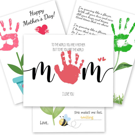 4 Design Best Mom Ever Hands Down DIY Handprint Card, Mothers Day Gifts from Kids Daughter Son, Meaningful Card Happy Birthday Personalized Gift for Mama, Grandma, DIY Handprint Keepsake for Family