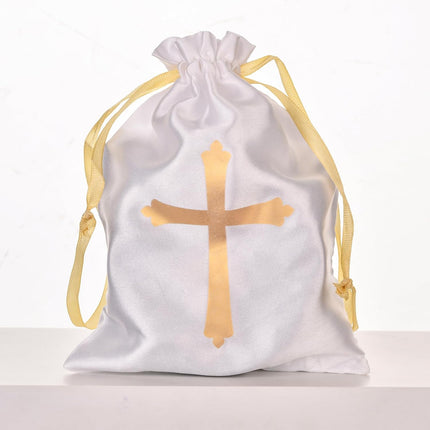 Merroyal Glass Pearl First Communion Rosary with Chalice Centerpiece and Ornate Crucifix, Boys and Girls, Includes Holy Cup Metal Gift Box and Satin Drawstring Bag