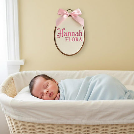 Personalized Baby Name Sign with Bows Babies Hospital Name Sign Welcome Announcement Sign for Newborn Embroidery Hoop Custom Infant Baby Name Baby Shower Birthday Gifts (03)