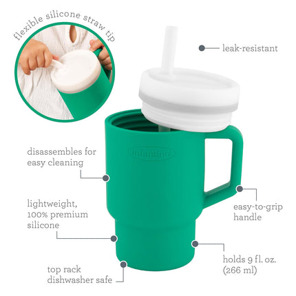 Infantino My 1st Tumbler, 9 Oz. Silicone Sippy Cup with Straw & Handle, Spill-Resistant Baby Cup for On-the-Go, BPA-Free Transition Bottle, Alpine