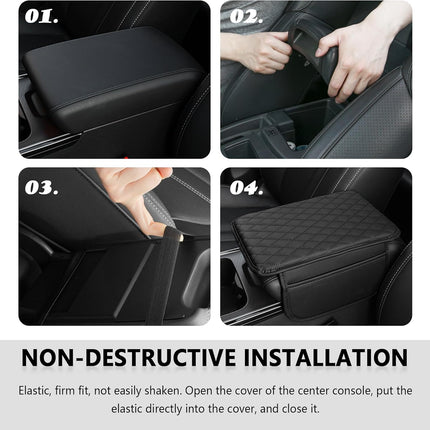 Stacool Upgraded Car Center Console Cover,Microfiber Leather Car Armrest Cover Cushion with 2 Storage Bags,Universal Car Armrest Storage Box (Black)