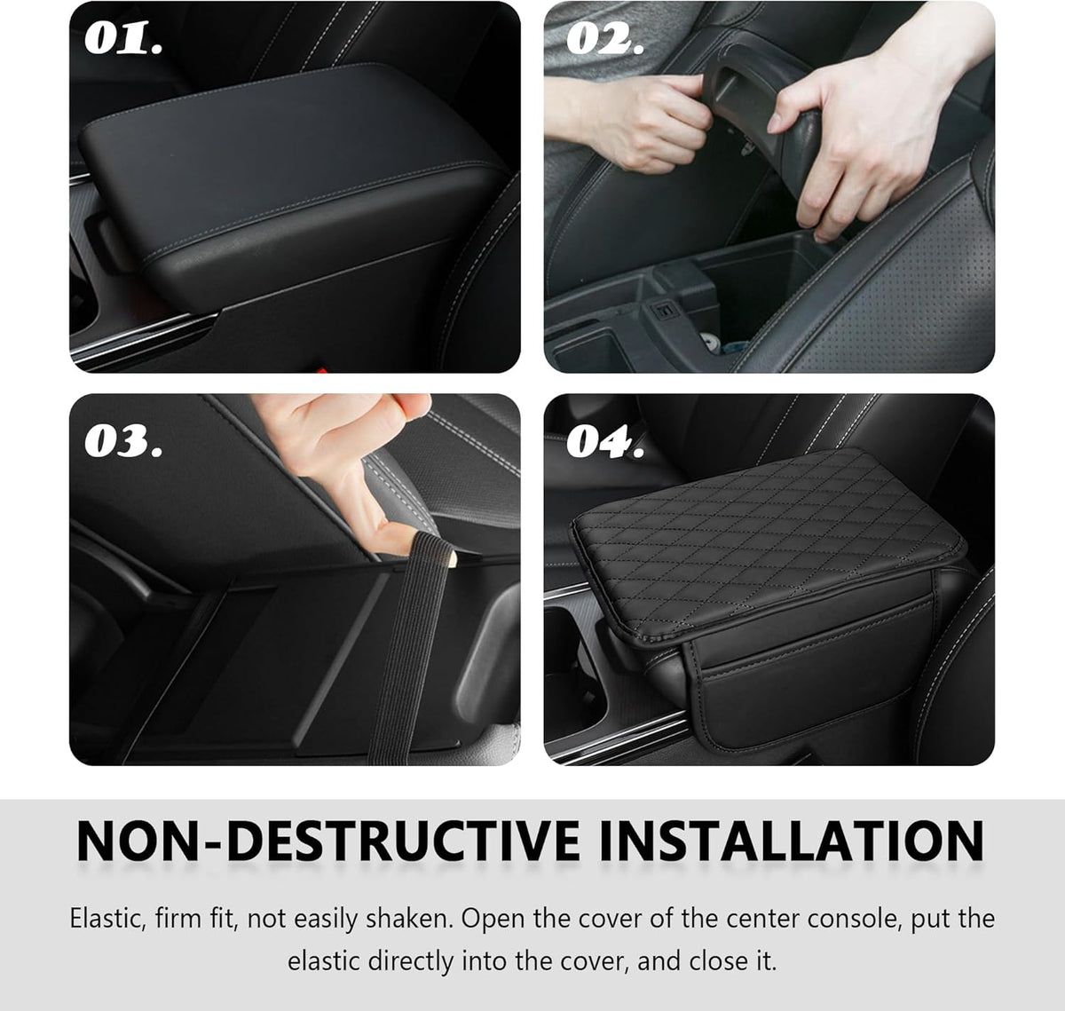 Universal Black Microfiber Leather Car Center Console Cover with 2 Storage Bags - photo 5