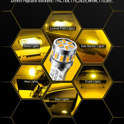 AUXITO Latest 194 LED Bulbs Amber Yellow, Canbus Error Free 168 2825 T10 W5W LED Bulb for Car Dome Door Map Courtesy Trunk Cargo Marker License Plate Exterior Lights, Pack of 2