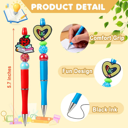 Teacher Pens, 6 Pcs Beadable Pens for Teacher Apprieciation Week Gifts Teaching Supplies Fun Cute Ballpoint Pens