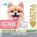 Disposable Dog Diapers, Female Dog Diapers Ultra Protection, Diapers for Dogs in Heat, Excitable Urination, or Incontinence, XXS 32 Count