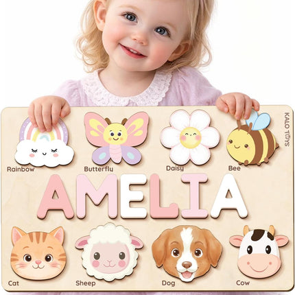 Personalized Name Puzzle for Toddlers 1-3, Custom Wooden Name Puzzle Gift for Baby Girls Boys, Personalized Baby Shower & First Birthday Gift, Montessori Learning Toy, CPC Certified (Animal Puzzle)