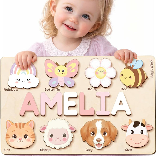 Personalized Name Puzzle for Toddlers 1-3, Custom Wooden Name Puzzle Gift for Baby Girls Boys, Personalized Baby Shower