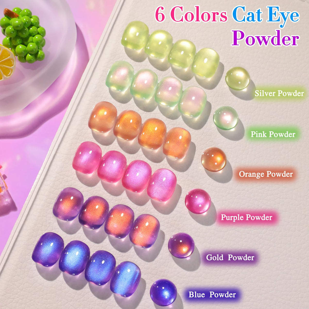 Glass Rose Pink Green Cat Eye Gel Nail Polish Set, 6 Pack - photo 4
