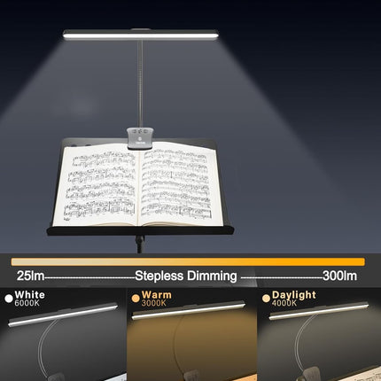 Vekkia Professional 88 LED Rechargeable Music Stand Light - Foldable Clip-on Lamp, Eye-Protective, 5 Brightness & 3 Color Temp Adjustments, for Piano, Reading